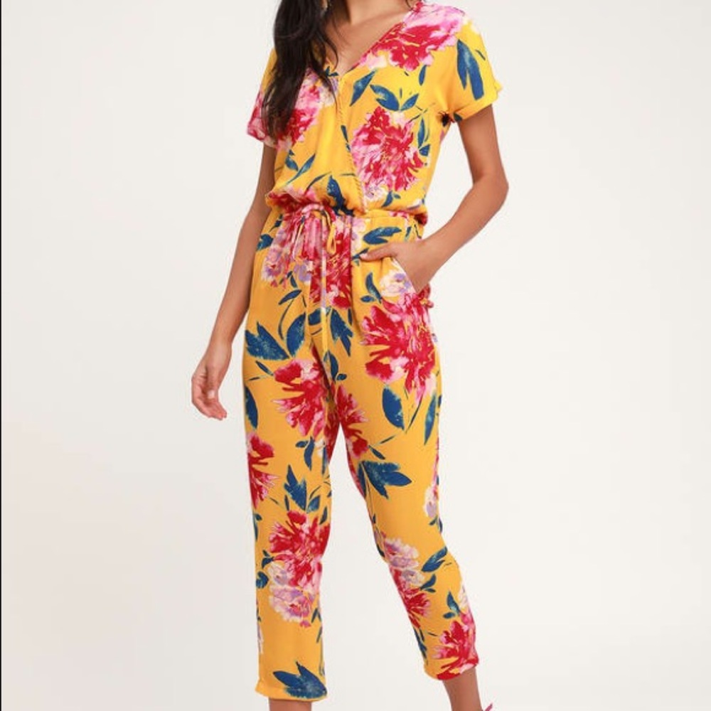 Mustard Yellow Floral Print Jumpsuit